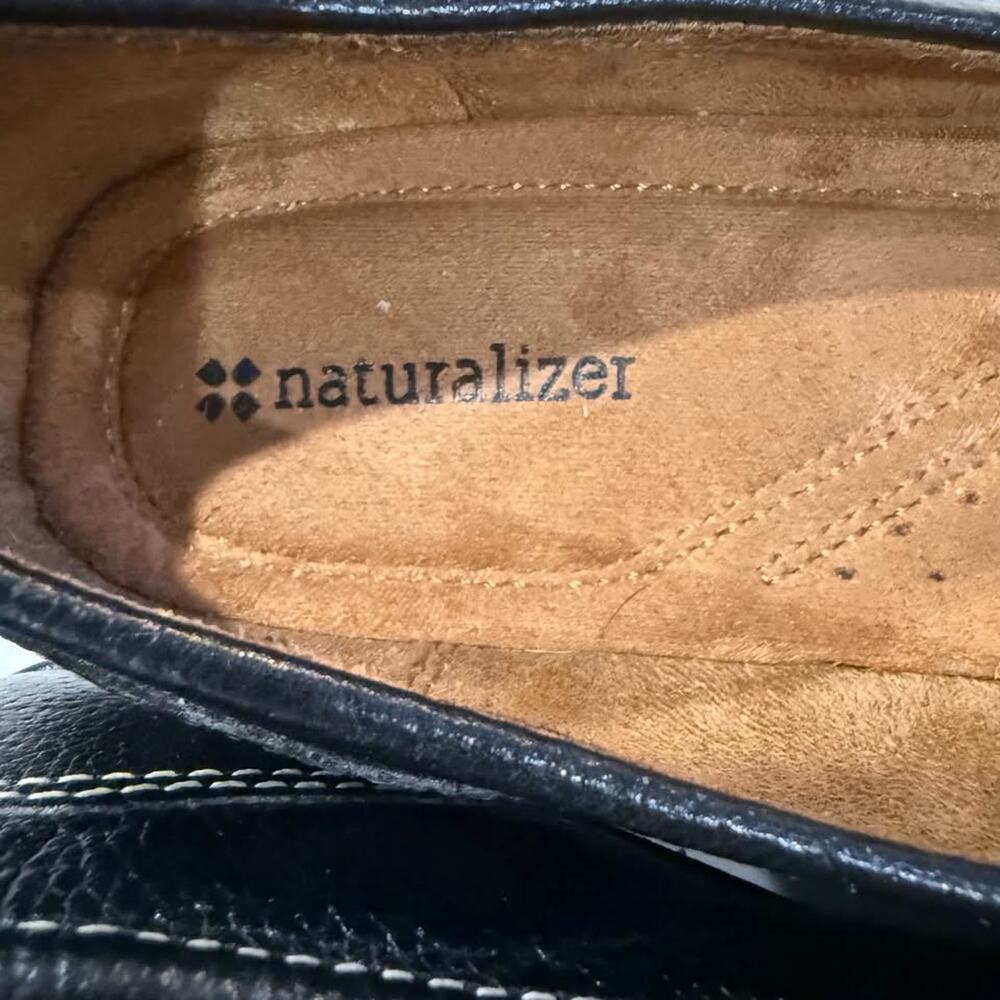 Naturalizer Shane Leather SlipOn Loafer Block Heel Womens 11M Black Stretch - Picture 7 of 10